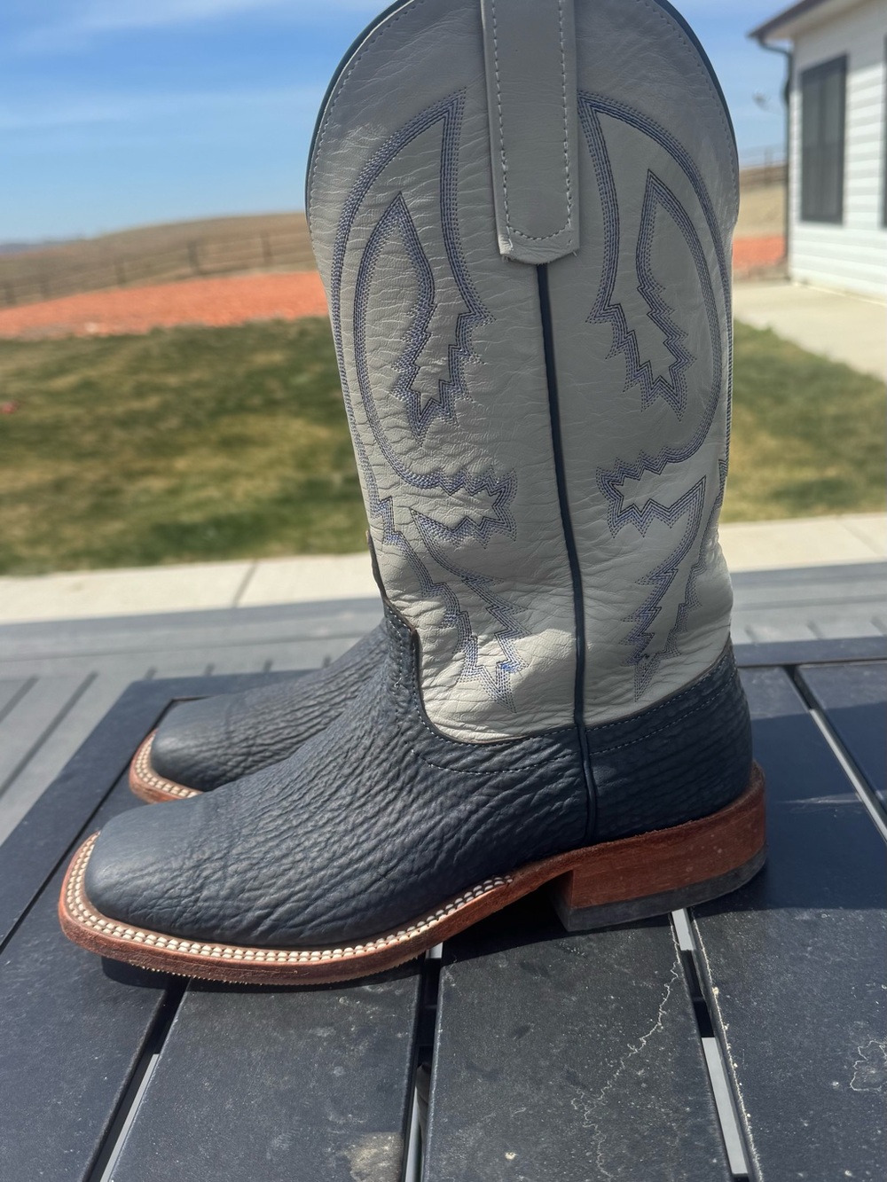 Anderson Bean Two-Tone Western Heeled Boots - Blue & Cream